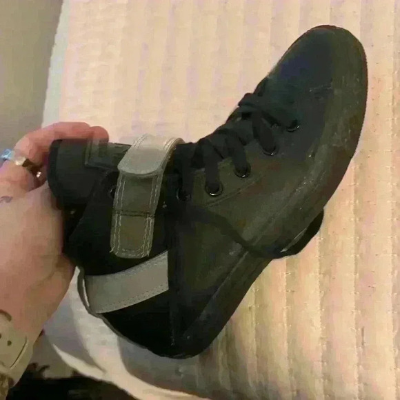 Black All Star High Top Leather Sneakers With Reflective Band - Picture 2 of 8